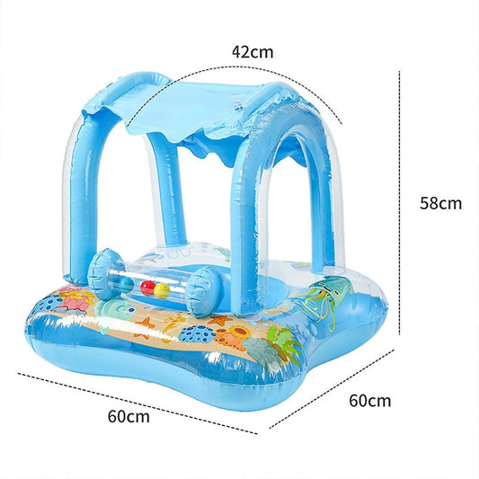 Baby Swim Ring Inflatable Pool Float with Handle UPF 50+ Sun Protection for Children 3 to 36 Months Blue.