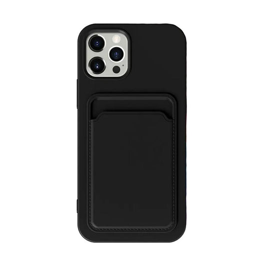 Compatible with Apple iPhone 13 Silicone Case with Card Holder Black.