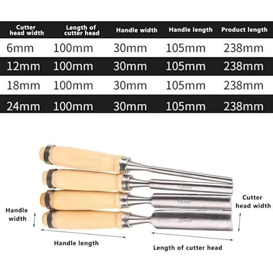 Woodcarving Chisels Set 6mm 12mm 18mm 24mm 4pcs Professional Woodworking Tools Wood Carving Sculpture Carpenter Craft.