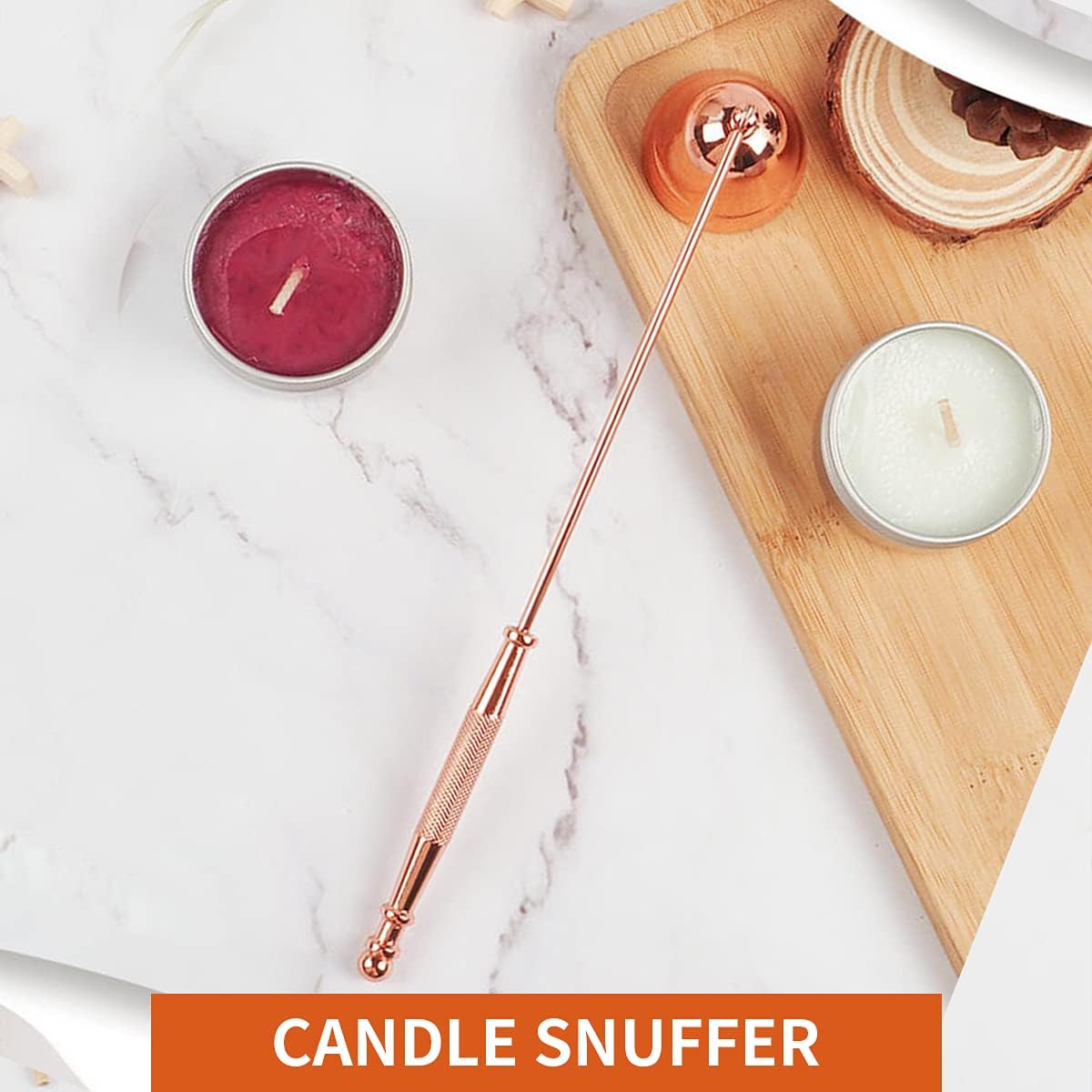 Candle Accessory Set 4 in 1, Wick Trimmer, Cutter, Snuffer Kit, Dipper for Scented Lover, Care Tools, Christmas Thanksgiving Gift, Ideal Gift(Rose Gold)