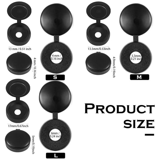 100 Pieces Hinged Screw Cover Caps Plastic Shutter Screw Caps Fold Screw Snap Covers Washer Flip Tops (Black, Large).