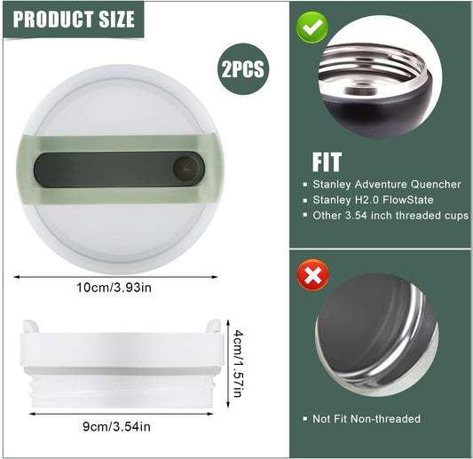 2pcs Green Tumbler Lids for Stanley Adventure Quencher & Quencher H2.0 40oz, No Leakage, Slide Closure, Plastic & Silicone, Dishwasher Safe