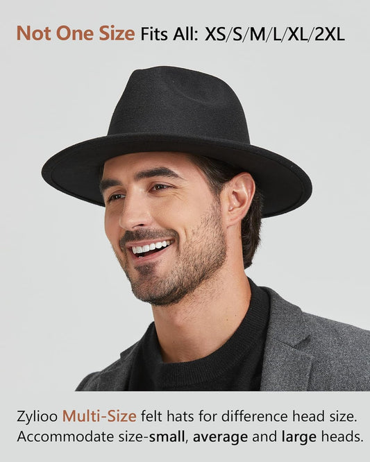 2XL/XL/L Felt Fedora Hats,M/S/XS Wide Brim Dress Hat,Plus Size Warm Panama Hat,Large Brim Jazz Hat for Women Men