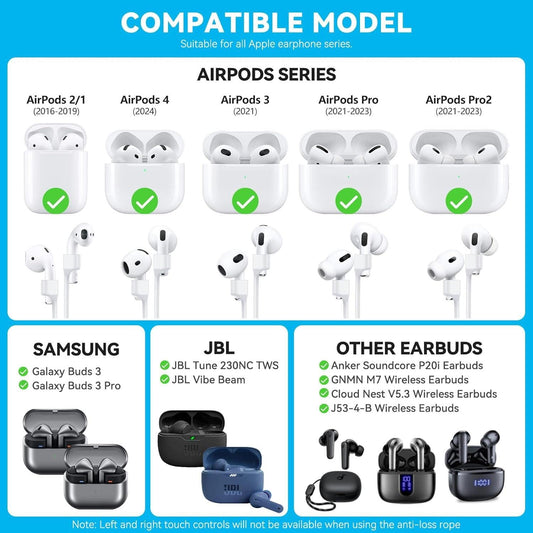AirPod Strap with Magnetic,AirPod Lanyard Anti-Lost Cord for Sports Anti-Loss, AirPod Accessories Compatible with AirPods 4 Case 2024, AirPod Pro 2nd/1st, AirPod 3, AirPod 2/1- White 1 Pack.