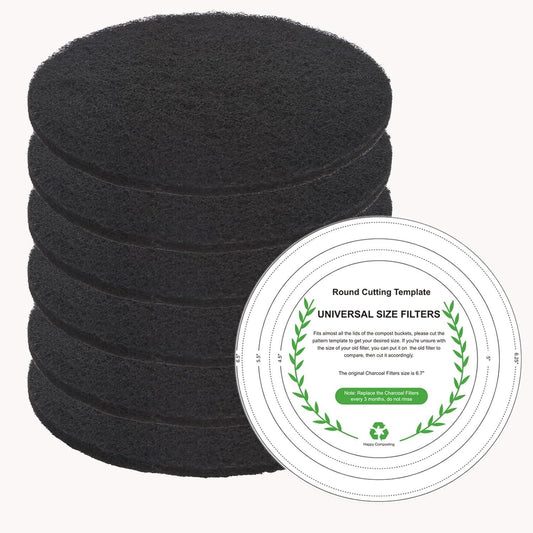 Charcoal Filters for Kitchen Compost Bin, 6 Pack Filters for Compost Pails Countertop Bin Replacement, Activated Charcoal Home Bucket Refill Sets, Round 6.7 Inch.