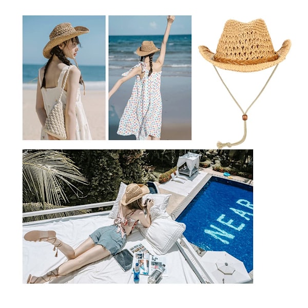Cowboy Straw Hat Wide Brim Summer Sun Hat for Women and Men