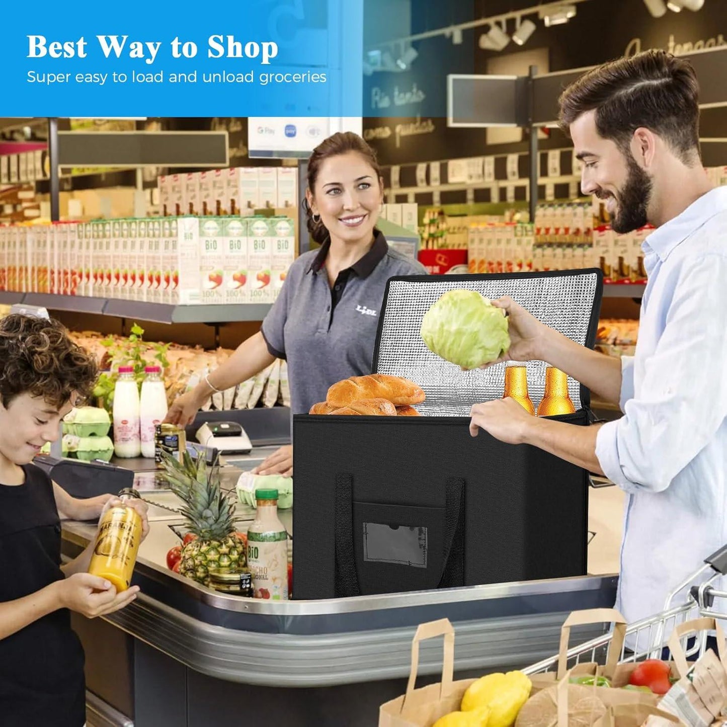 40L Soft Cooler Bag - Large Insulated Picnic Bag, Thermal Food Delivery Grocery Bag.