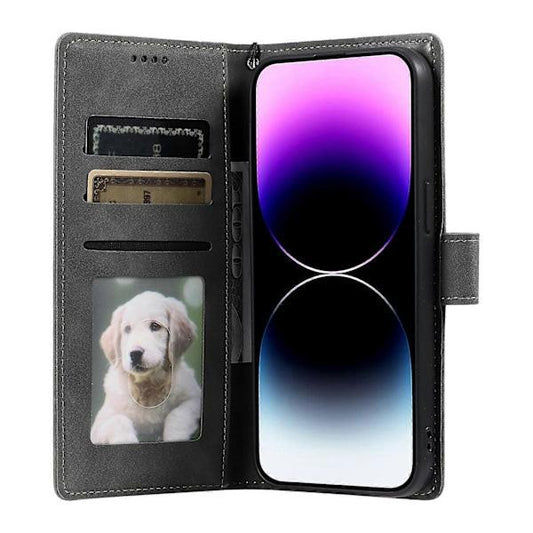 Compatible with iPhone 14 Pro Case Leather Wallet Embossed Totem Skin Feel Phone Cover.