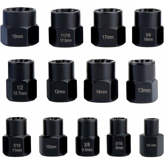Socket Wrench Set with Nut Extractor For Damaged Bolts 13 Pieces.