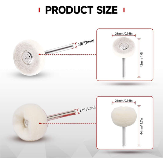 50 PCS 1 Inch Wool Felt Polishing Accessory Kits, 25 Each Spherical/Flat Buffing Wheels for Proxxon Dremel Rotary Tool - 1/8" Shank, Ideal for Wood Metal Jewelry and Glass Polishing.