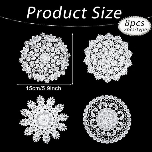 8 Pcs Crochet Lace Doilies for Tables White Round Lace Doilies 6 Inch Placemat Vintage Laces Coasters Decors for Kitchen Dining Room Wedding Vase Decoration