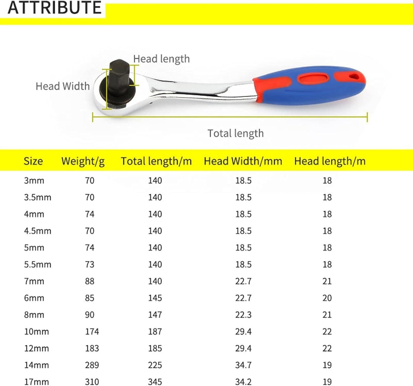 Wrench Sets, 1pcs Reversible Ratchet Allen Key Wrench, Ratcheting Hex Bolt Spanner with Soft Rubber Handle 4mm 5mm 6mm 8mm 10mm 12mm 14mm 17mm (Size : 8mm).