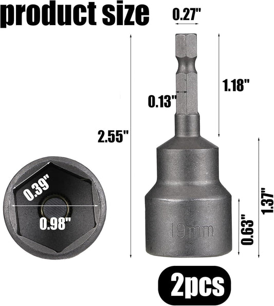 2 Pack RV Scissor Jack Socket, Camper Travel Trailer Jack Drill Adapter, 19mm Hex Drive, 1/4 Inch Hex Shank.