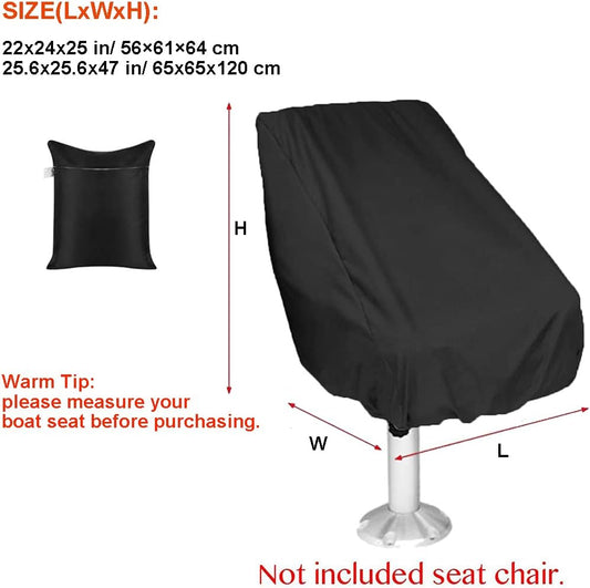 Boat Seat Cover Outdoor Waterproof Captain's Chair Seats Covers Dustproof Pedestal Pontoon Captain Bench for Helm Protector 1pcs Black 25.6x25.6x47 in.