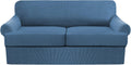 3 Piece T Cushion Sofa Slipcovers Thick Couch Cover Furniture Protector Stretch T Cushion Sofa Covers for 2 Cushion Couch with 2 Individual T Cushion Covers Washable (Blue, Loveseat X-Large)