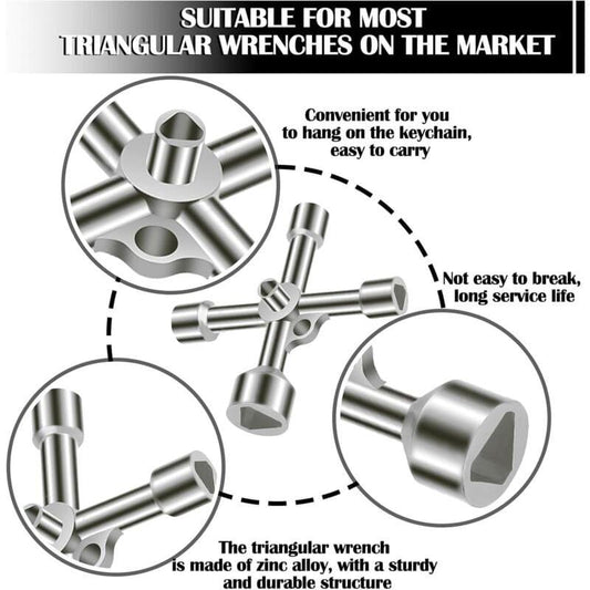 4-way triangle wrench 5 sizes Inner diameter 7mm/10mm/12mm/13mm/18mm Universal wrench for electrical cabinets, gas, water, electricity meters, cabinets.