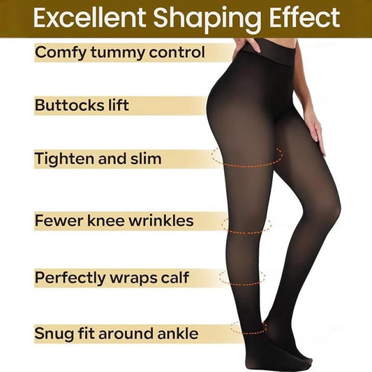 2-Pack Women's Thermal Leggings with Fleece Lining - High-Waisted Faux Sheer Tights - Lightweight - Extra Thick - Warm - Women's Leggings - Size L (140-170 lbs)