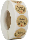 Sticker Labels - 500 sheets/roll - Round handmade heart-shaped kraft paper labels - Self-adhesive baking labels - Decorative labels - Sealing stickers - Gift stickers