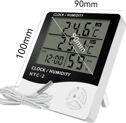 HTC-2 Indoor/Outdoor Temperature/Hygrometer - Digital Temperature and Humidity Sensor for Home - Portable with Time Display - Suitable for Temperature and Humidity Monitoring.
