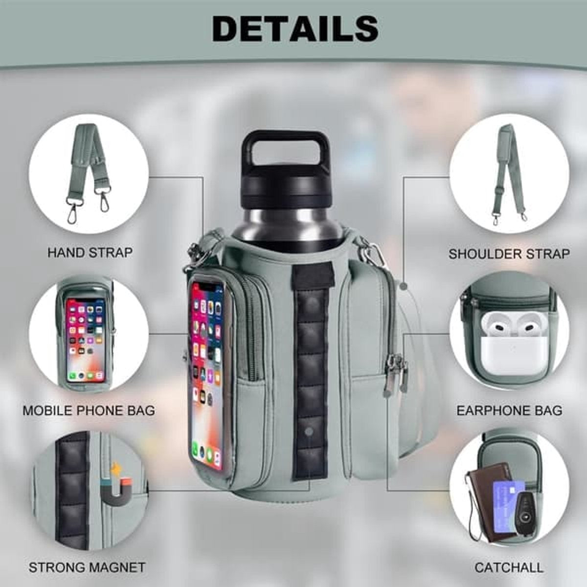 Magnetic Sports Bag with Adjustable Shoulder Strap - Includes Water Bottle Holder and Pocket - for Sports, Workouts, Travel & Work(Purple)