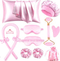 Hair Rollers - 12-Piece - Heatless Curling Iron - Heatless Curls - Curls without Heat - Includes Hair Clip and Satin Sleep Cap (Pink)