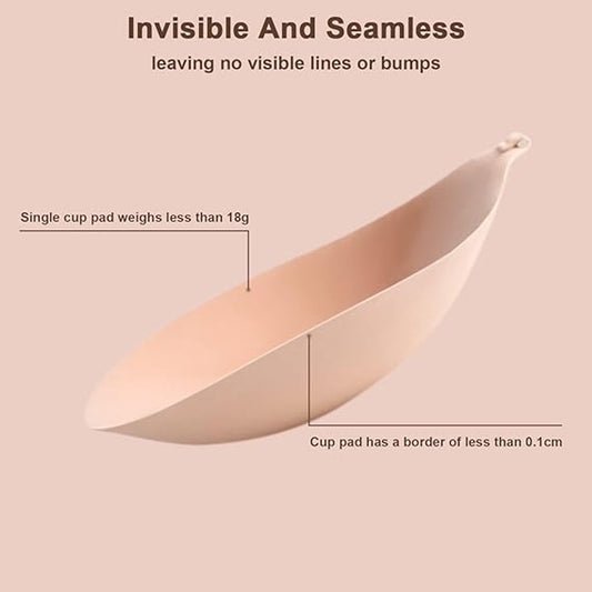 1 round bra cup - strapless invisible silicone - transparent push-up bra - seamless design - front closure - beige - A