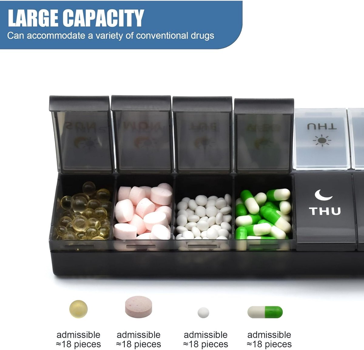 Storage Box - Vitamin Box Medicine Dispenser - Twice Daily (Black & White)