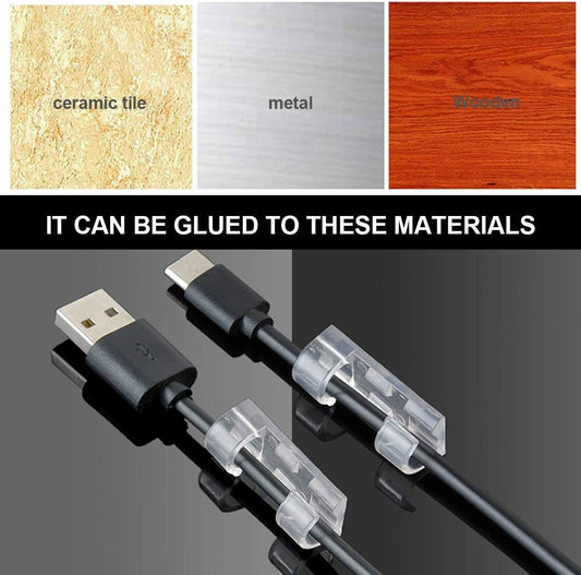 40 7mm Cable Organizer Clips with Adhesive Backing - Wall Mount Cable Clips - Cable Holder with Clips - Cable Clips for Home or Office - Desk Cables - Wall - Cable Management for TV, PC and Laptops.