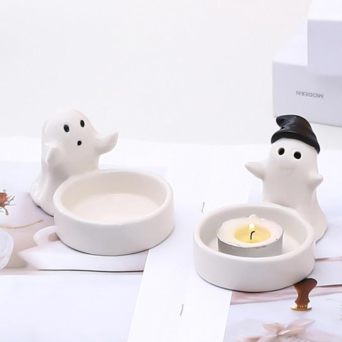 1 Piece - Ceramic Ghost Candle Holder - Cute Ghost Ornament - Birthday Gift - Desk Decoration (Style 1)