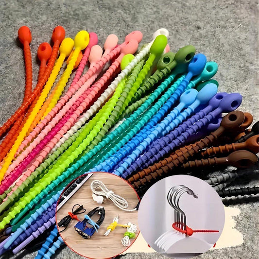 Cable Ties - Tyraps | Tie Wraps - 30 reusable silicone cable ties, 15 cm long with locking mechanism, suitable for home, office, kitchen, school, etc., assorted colors randomly selected.