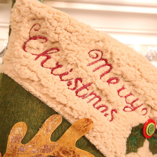 Gift Bags - 23 Inch Christmas Stockings - Santa and Reindeer Pattern - Extra Soft Plush Cuff - Classic Christmas Stocking Decoration - Perfect for Family Holiday Decor(B)