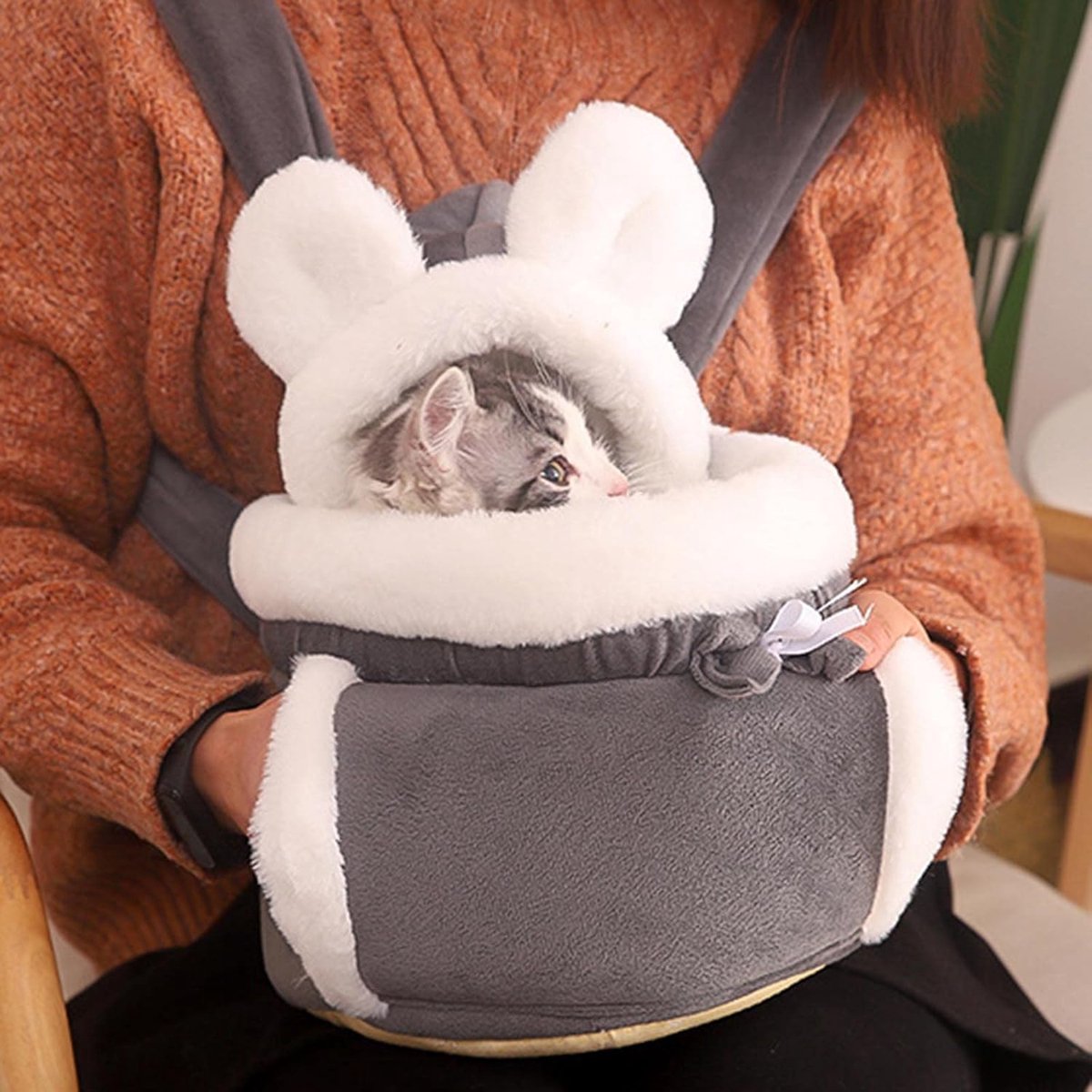 Cat Bed - Backpack for Pet Travel - Can be used as a cat basket indoors - Side pockets to keep your hands warm - Wide shoulder straps - Best choice for traveling with small pets (Gray, Size L: 33*25*27)