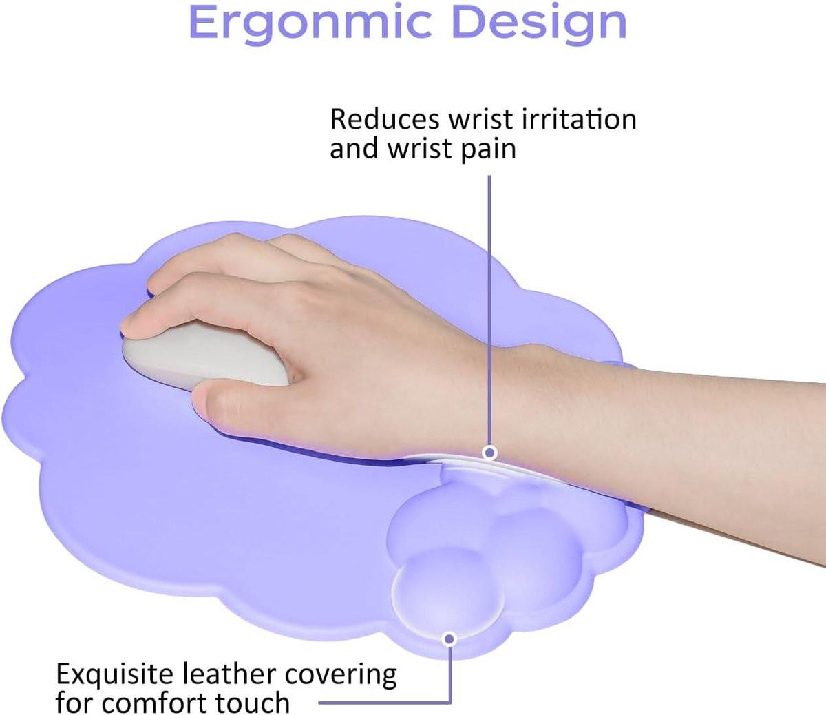 Mouse Pad - Mouse Pad with Wrist Rest - Ergonomic Mouse Pad - Mouse Pad with Leather Surface, Suitable for Computers, Laptops, Office, Home and Travel, with Non-Slip Bottom - Purple.
