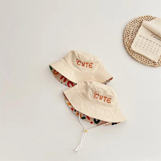 Baby Hat - Reversible Summer Hat - Summer Hat with Embroidered Letters - Size 52.