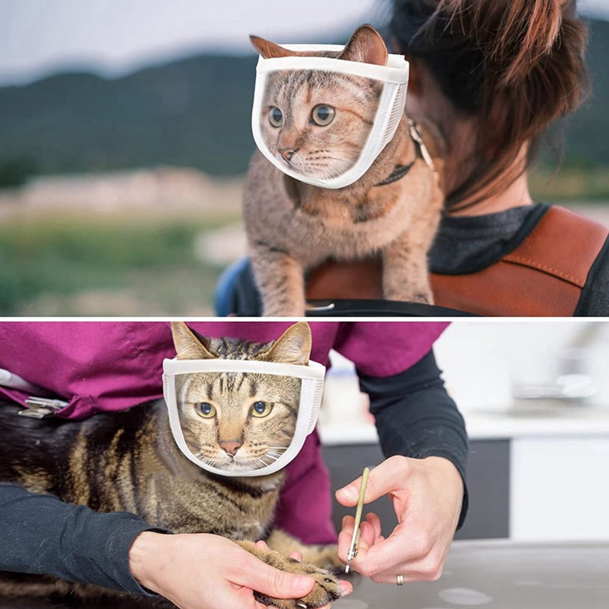 1 Piece - Adjustable Visor - Muzzle with Wide Field of View - Breathable and Bite-Resistant Muzzle - Muzzle for Cat Grooming(S:Suitable for cats with a head circumference of 17-21 cm)