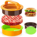 3-in-1 Hamburger and Hamburger Press - Hamburger Mold - Non-stick, durable patty maker for stuffed burgers and sliders - Easy to clean - Orange