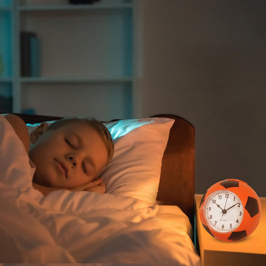 Football Alarm Clock - Silent Non-Ticking Desk Clock | Kids Bedside Clock | Cute football design, easy-to-read analog display, perfect for kids' bedrooms, great birthday gift for boys and girls - Orange.
