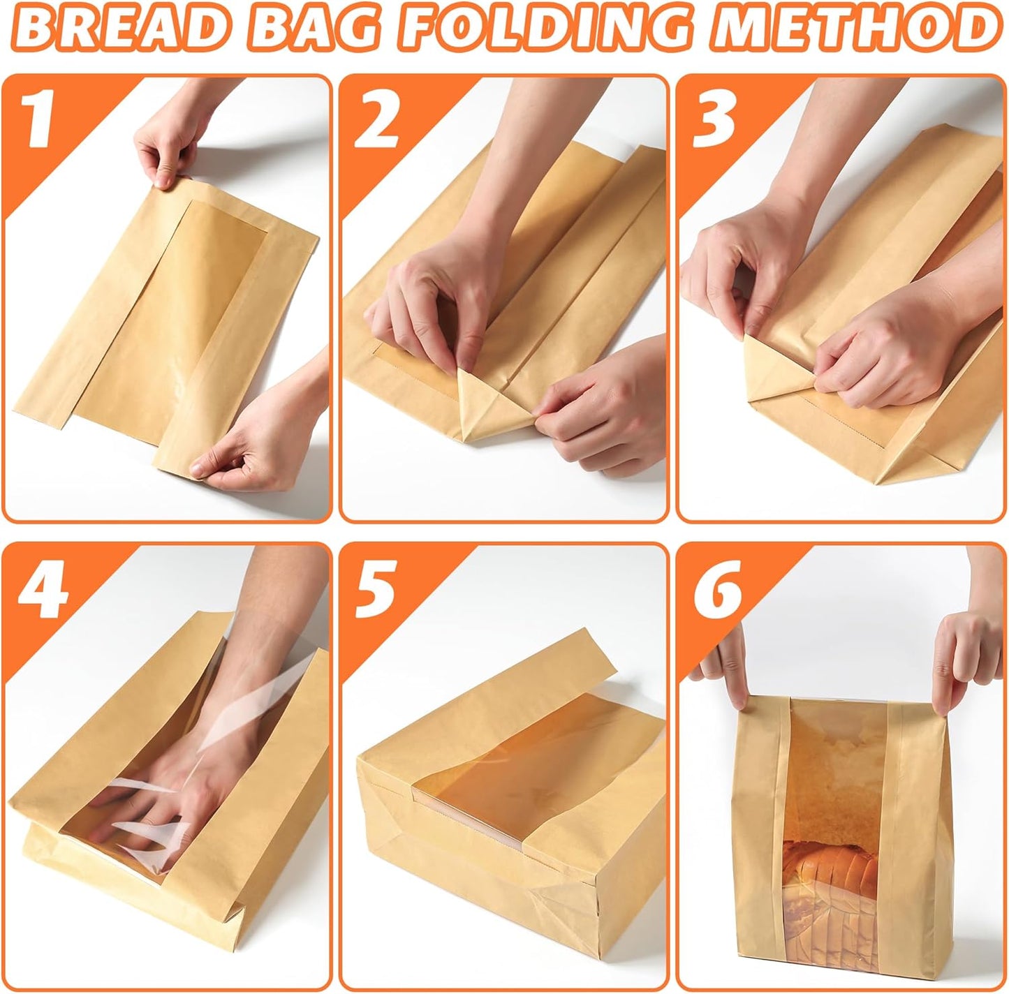Bread Bag - Kraft paper with transparent window - 35*21*9 cm | Large baking bag - Suitable for storing bread, cookies, and snacks - Includes resealable tape