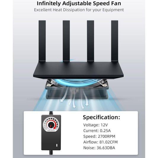 120mm 12V PC Case Fan - Adjustable Wind Speed, AC 220V - 240V Fan, 2750RPM, Laptop PC Fan for TV, Radio, Router.