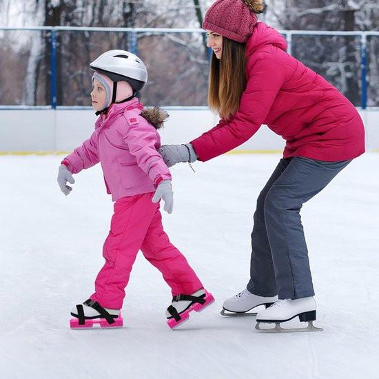 Adjustable Kids' Skates - Double Blade for Stability - With Straps & Shoe Size 16-21 - Pink.