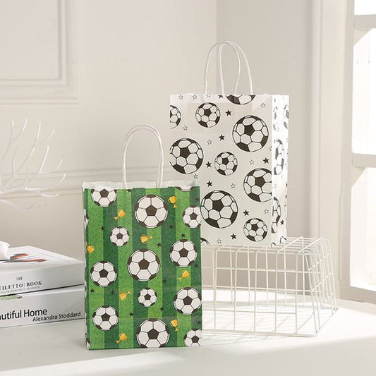 Football Party Paper Bags - Pack of 12 - Football Goodie Bags with Handles - Football Gift Bags for Football Theme Party Supplies (White - 21*15*8cm)