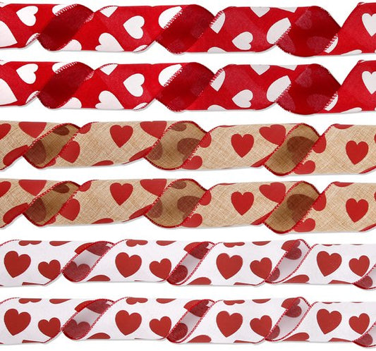 Valentine's Day Ribbons - 3 Rolls - Handmade Ribbons - Heart Pattern - Natural Texture - Suitable for Wrapping Flowers and Party Decorations (10m)