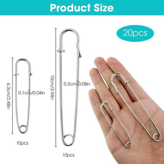 20 Safety Pins - Large Safety Pin Length - Heavy Safety Pins for Blankets, Kilts, Knitting, Crafts (63mm & 100mm).