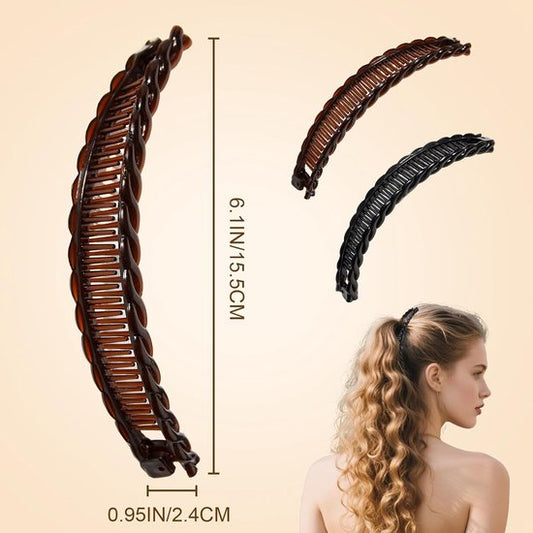 2-pack banana hair clips - Banana hair comb - Double comb - Long hair clip - Fishtail hair clip - Suitable for women and girls