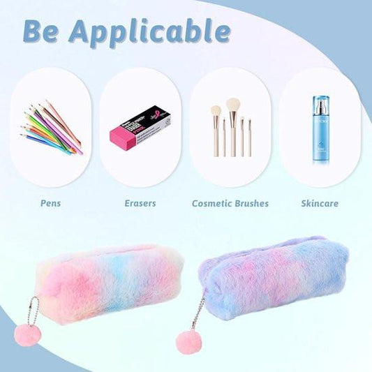 Pencil Cases - 3-Piece - Storage Bags - Fluffy Fleece Pencil Cases - Rainbow Gradient Design - Suitable for girls aged 3 to 12 - Ideal gift for birthdays, graduations and Christmas.