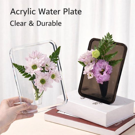 Vase - Minimalist Home Decor Vase - Cute Flower Stand - Photo Frame Style - Acrylic Material - 8 x 6 Inches, Suitable for Tabletop(Gray Version)