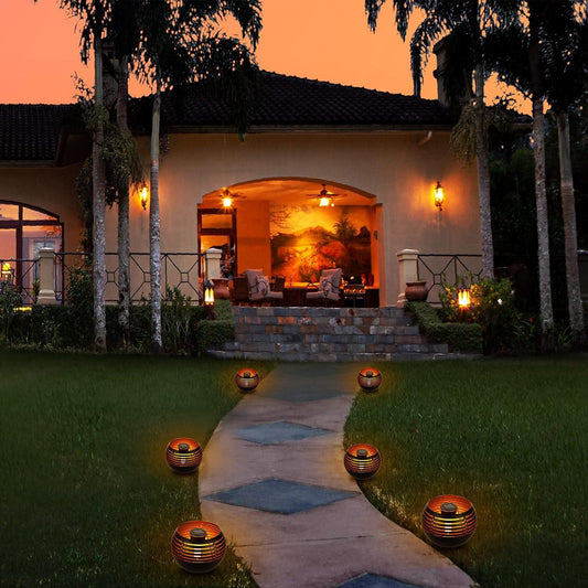Waterproof outdoor solar lanterns, solar table lamp for outdoor patio, metal pot with warm yellow dancing and flickering flame light, decorative LED table lamp for garden decor, landscape, yard.
