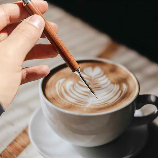Coffee Latte Art Needle - 304 Stainless Steel Coffee Art Pen - Cappuccino Engraving Pen Double Head - Stainless Steel Espresso Tool - For Latte Decoration - With Wooden Handle.