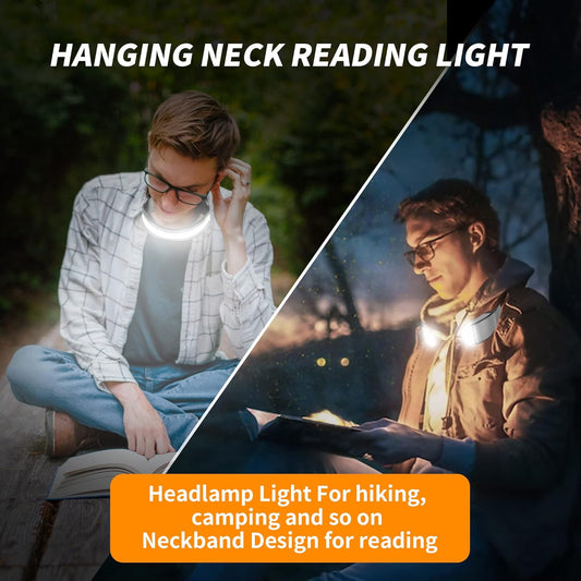 Rechargeable LED Headlamp - 230° Wide Beam Headlamp for Night Walking, Running, Camping, Night Fishing and Cycling - Multifunctional Rechargeable Headlamp and Neck Torch - Waterproof, Super Bright COB LED Light with Adjustable Strap.