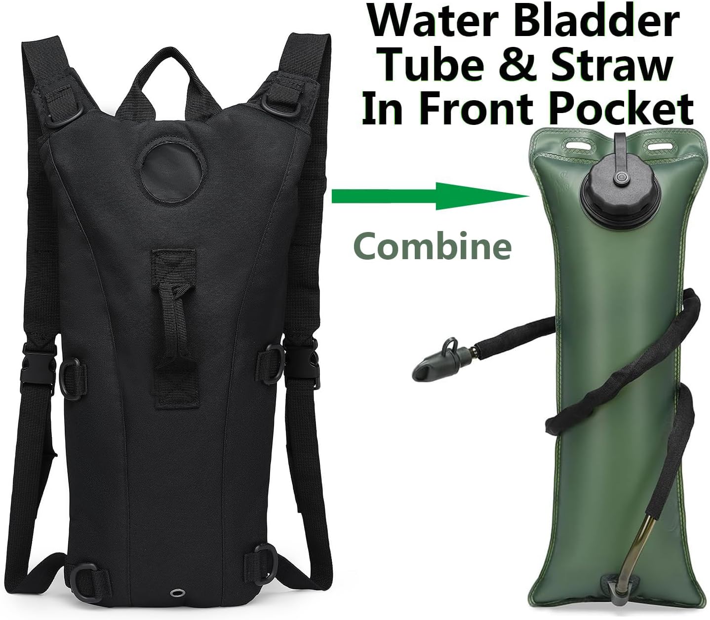 Water BagâWater StorageâHydration BackpackâCamping & HikingâPortable Water Bag Made of Food-Grade Materialâ3LâBlack.